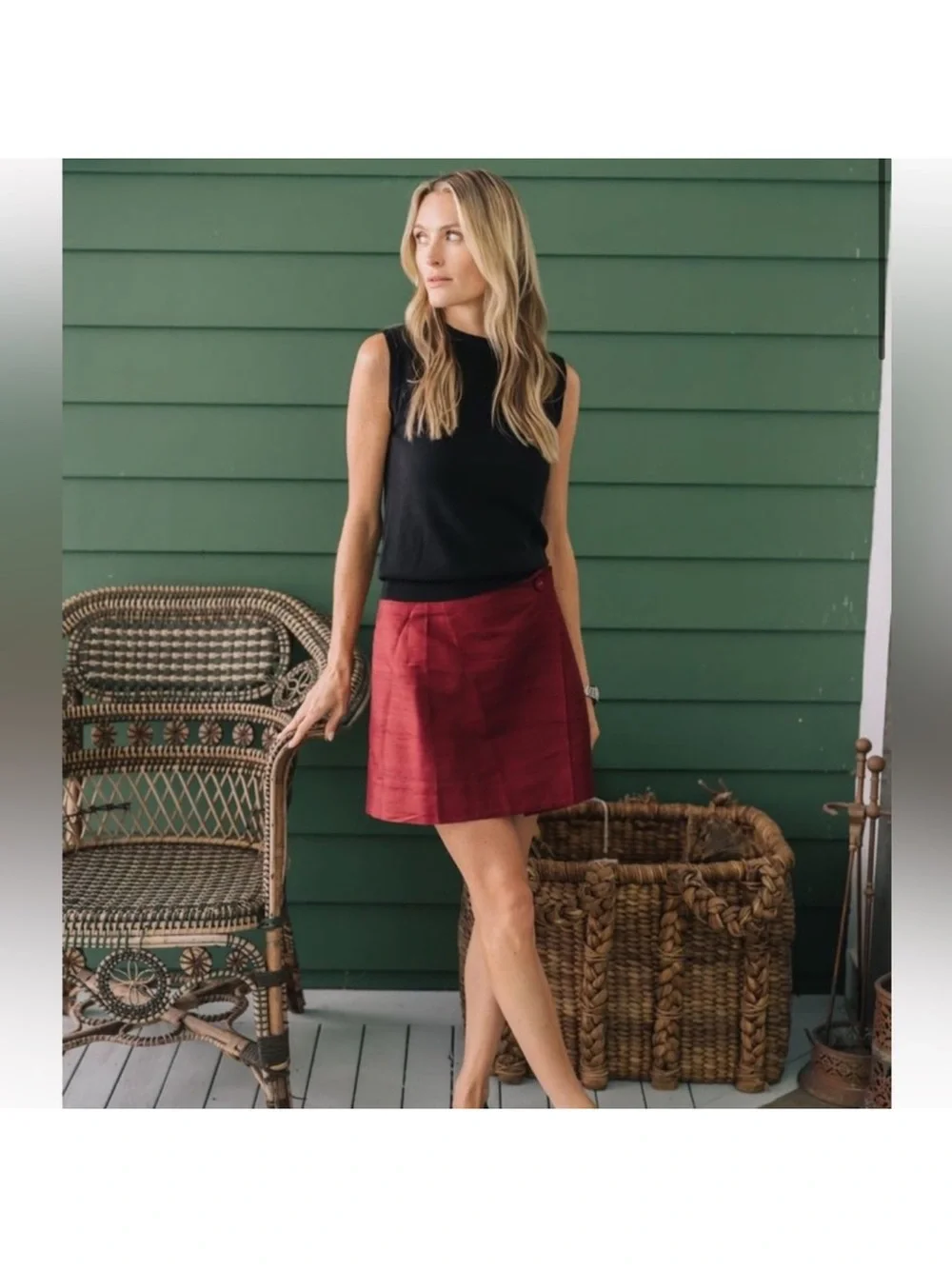 NWT Julia Amory Mini Park Avenue Skirt - Burgundy Dupioni Large